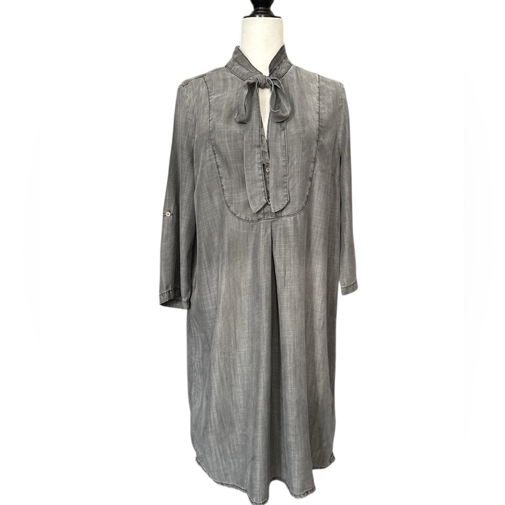 Cream Luna Lyocell Shirt Dress Gray Tie Neck‎ EU 40 Denim Look